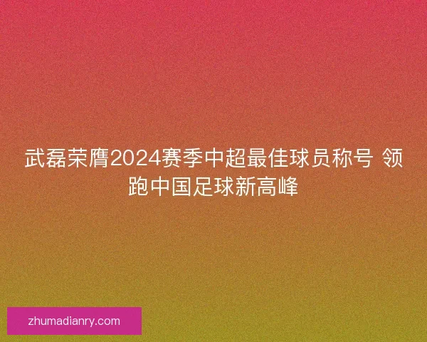 武磊荣膺2024赛季中超最佳球员称号 领跑中国足球新高峰